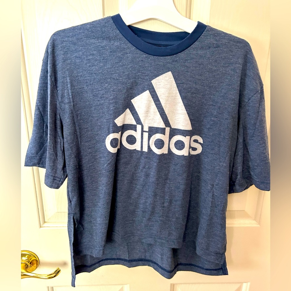Adidas Women Blue semi crop shirt (S)